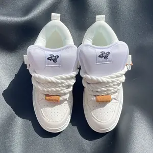 All-White Retro Skate Sneakers | Chunky Rope Laces | 23 Vibe & Lucky 7 Style | All Sizes 36-50