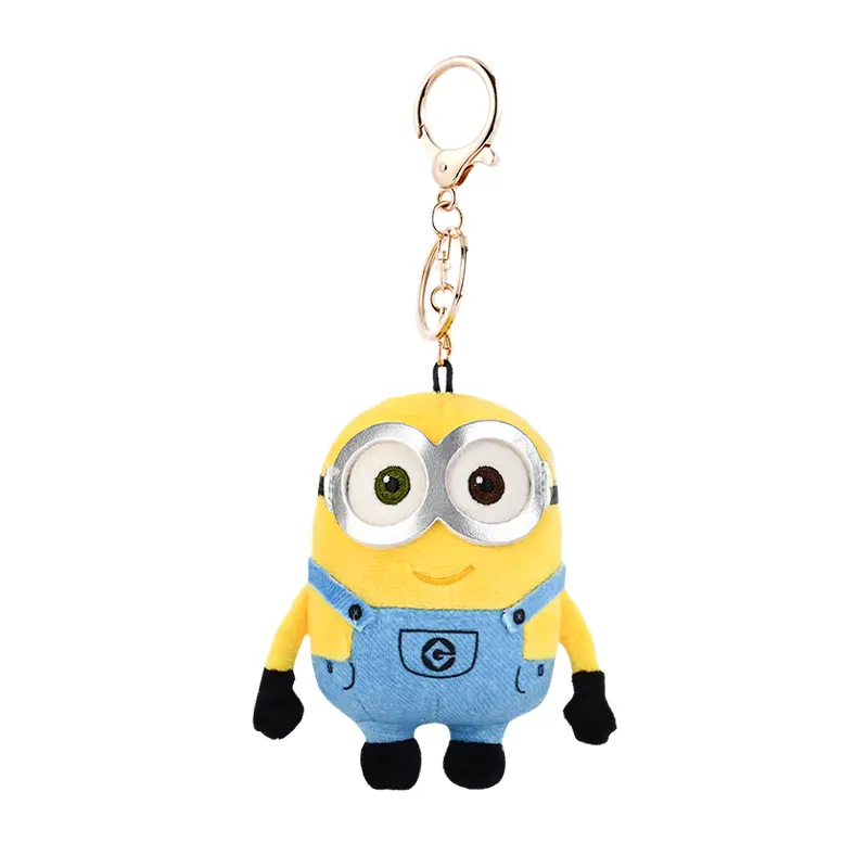 MINISO × Despicable Me Minions cute plush keychain, soft stuffed figure bag pendant charm, mini cartoon doll key ring for backpack and handbag decoration, gift