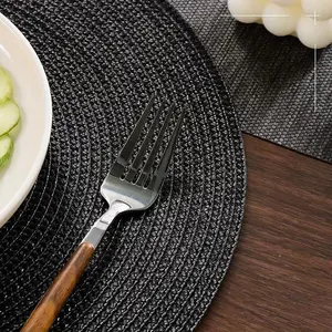 2-Pack/6-Pack 15-Inch Round Woven PP Place Mats, Multi-Color Washable Non-Slip Heat Resistant Table Mats, Ideal for Home Dining Decor & Parties, Black, Washable Placemats, Plastic Placemats, Tableware