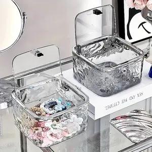 Clear Hair Tie Storage Box, 1 Count Hair Accessories Storage Box with Lid, Desktop Durable Storage Organizer for Home Bathroom Bedroom