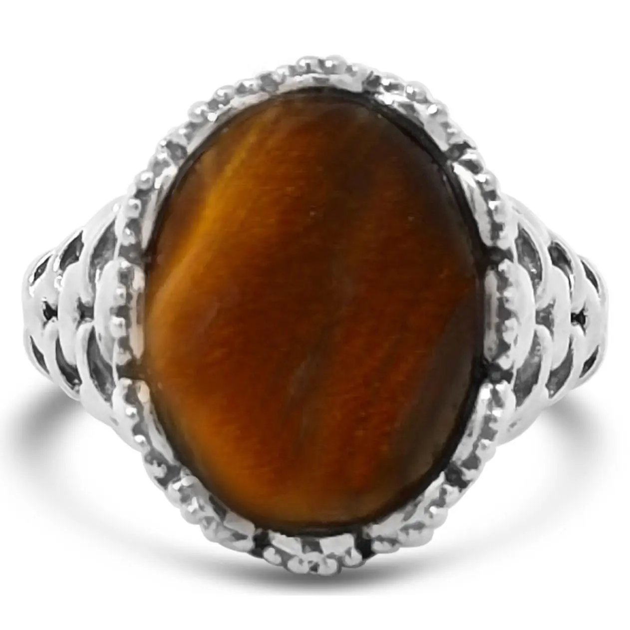 Tiffany Kay Studio Sterling Tigers Eye Purl-Knit Textured Ring