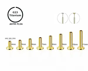 Flat Back Stud Replacement Posts, 20G/18G/16G, 4/5/6/7/8/9/10mm Implant Titanium Threadless Titanium Labret Post
