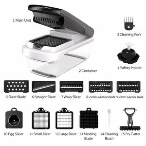 Vegetable Chopper,15-in-1 Multifunctional Food Chopper,Professional Onion Chopper with 8 Blades,Vegetable Cutter with Container for Salad,Potato,Carrot,and Garlic; Essential Kitchen Tool