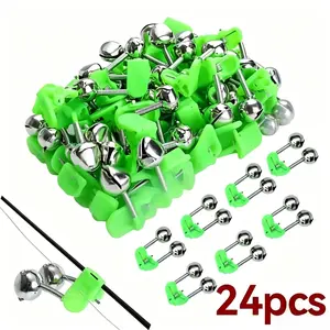 24-piece set of fishing float bells |   Durable plastic clip-on fishing rod alert device with dual metal bells, strong clamp for secure attachment, portable outdoor fishing accessory, practical alert tool for anglers, no packaging box, Fishing Equipment