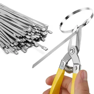 51 Pcs Hand Tools Kits,Including 50 Heavy Duty Metal Zip Ties and 1 Tie Cutter,UV Resistant Stainless Steel,11.8 Inch,Self-Locking Zip Ties Suitable For Fixing Fences,Pipes,Christmas Party Gifts Set