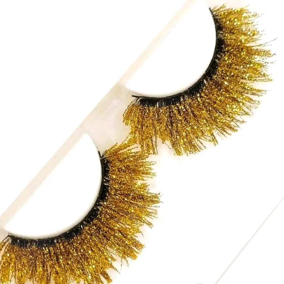 Goldie 20mm Gold Glitter Fluffy False Eyelashes for Makeup - Cosmetic Lash Extension Eyelash Extension
