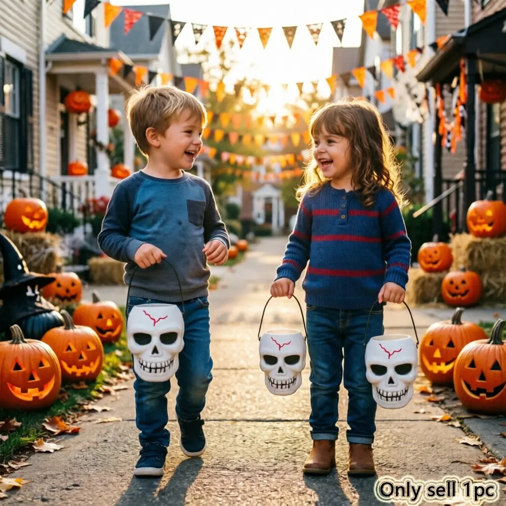 1pc Halloween Skull Bucket, Handheld Candy Bucket, Unique Horror Props, Festival Atmosphere Decorations, Perfect for Halloween Trick-Or-Treat