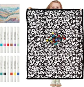 DIY Coloring Blanket for Adults, Color Your Own Blanket with 24 Markers, Washable Cozy Velvet Kit for Everyday Use & Home Decor, Adds a Unique Touch to Living Rooms or Kids' Spaces (Animal) Custom Coloring Sherpa Blanket Kit Color-Fillable Flannel Art