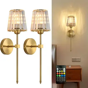 2-Pack Rechargeable Wall Lamps, Crystal Shade, RGB Bulb, RGB Lights, Remote Control, Adjustable Light, Atmosphere Lighting, Scene Atmosphere Lights, Ideal for Bedroom, Living Room, Kitchen, Hallway, Entryway