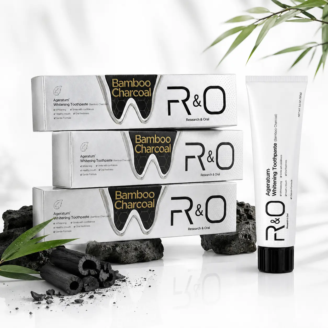 LIMETOWTM Bamboo Charcoal Whitening Toothpaste - 3.5oz Gentle Mint, Daily Oral Care for Sensitive Gums & Gum Health, Teeth Stain Removal & Fresh Breath (1/2/3 Pack Options), Natural Toothpaste