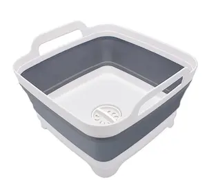 2.4 Gal (9L) Foldable Dish Basin with Drain Plug – Space-Saving, Multi-Use Sink Tub for Camping, Kitchen, or Vegetable Washing