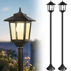 [2 Pack]63" Solar Lamp Post 2Pack, Outdoor Lights Waterproof, Pole Lights Outdoor,  Floor Lamp for Patio for Garden Pathway Yard Front Back Door, Warm White, Replaceable Bulb, Easter Gifts Easter Basket Stuffers