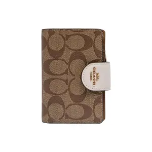 COACH Corner Zip Retro Print Canvas And Leather Wristlet Bag For Women In White And Khaki