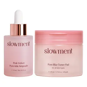 SLOWMENT Pink Velvet Pore-tide Ampoule 30ml + Pore Blur Toner Pad 170ml × 60 Pads (Bundle) Hydrating Lightweight Moisture Serums Smooth