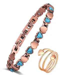 Copper Bracelets for Women 99.99% Pure Copper Magnetic with Neodymium Magnets Complimentary Ring Included
