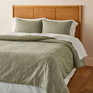 3pc King Washed Loop Stripe Duvet Cover Bedding Set Sage Green - Hearth & Hand