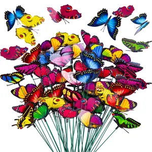 50-Piece Butterfly Garden Stake Set Waterproof PVC Bendable Stakes for Indoor & Outdoor Use Assorted Colors Patterns 3.5" Wide Butterflies for Gardens Party Decor