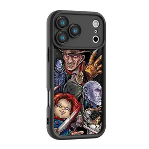 Cool Scary Horror Halloween Black Phone Case with Iconic Characters Chucky for iPhone 17 Pro Max Air 16 Plus 15 14 13 12 mini Shockproof TPU Cover Easy Installation