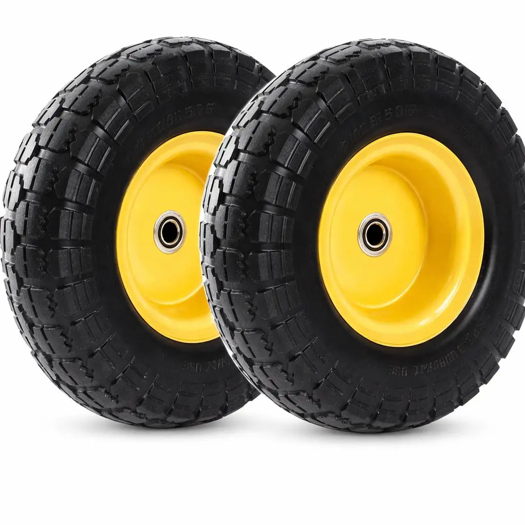 Solid PU Run-Flat Tire Wheel, 2-Pack,  450 lbs Static Load, Flat Free Tubeless Tires and Wheels for Hand Truck, Utility Cart, Dollies, Garden Trailers, Various Carts