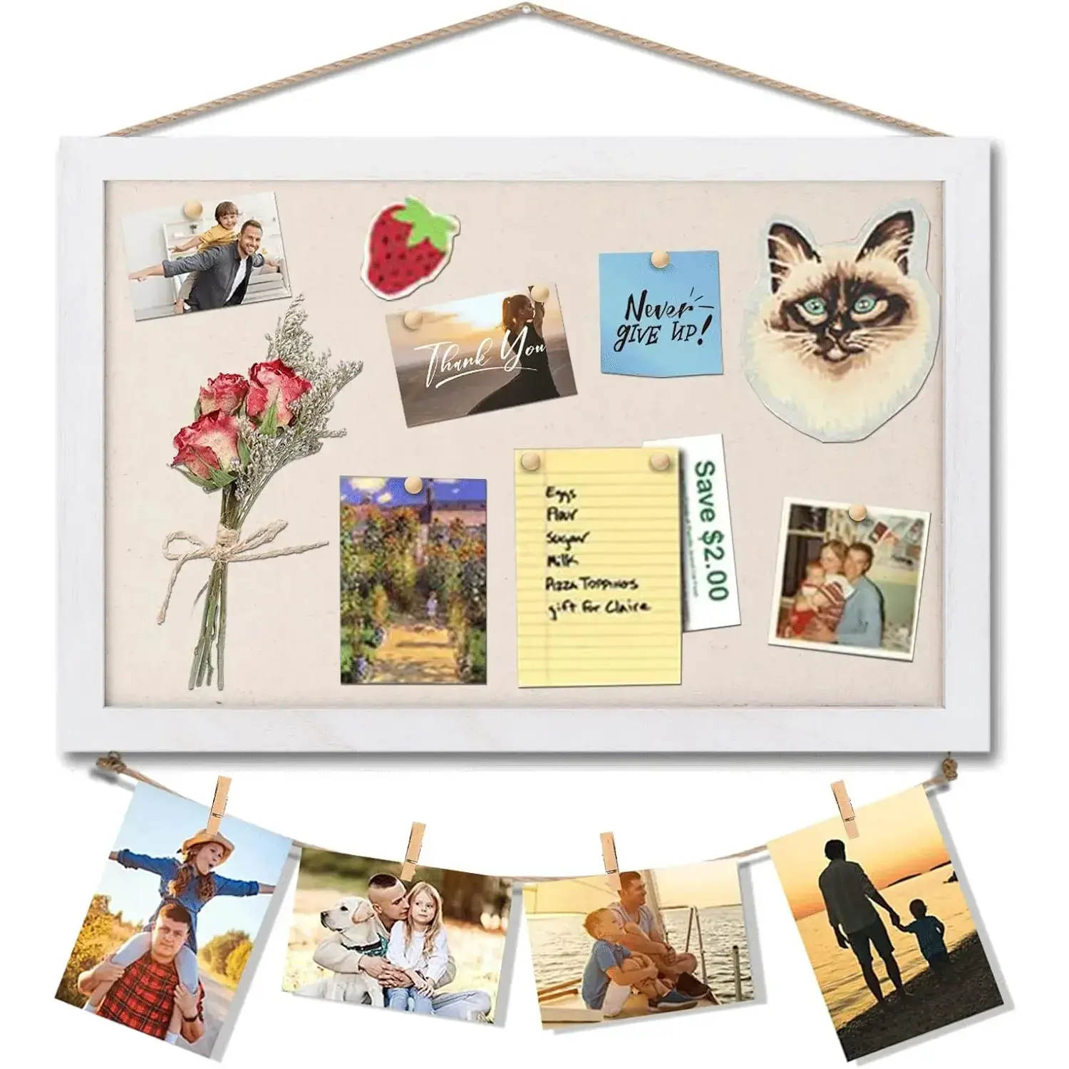 Cork Board Bulletin Board, 16 "x11 White Linen Cork Boards for Walls with White Frame, Pin Board Vision Board for Home Kitchen School Office Decor