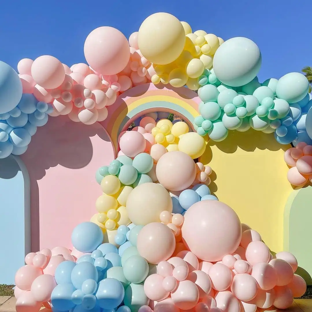 Pastel Balloon Garland Double Stuffed Balloons Pink Blue Different Sizes Matte Yellow and Green Balloon Arch Kit for Colorful Rainbow Princess Cocomelon Theme Birthday Baby Shower Party Decoration