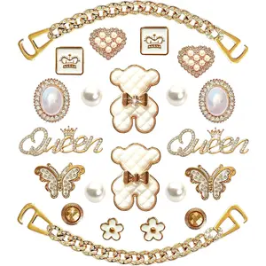 Shiny Footwear Decoration Charms, Women's Girly Golden Chain Clog Sandal Accessories, Rhinestone-Embellished DIY Designer Jewels, Party Favors