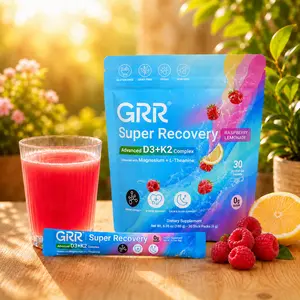 GRR Super Recovery D3+K2 Drink Mix | 5000 IU Vitamin D3, Magnesium & Zinc | Bone Strength, Immune Support & Daily Wellness | Raspberry Lemonade | 30 Stick Packs