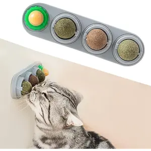 Edible Catnip and Silvervine Balls 4 Catnip Silvervine Ball Toys, Extra Cat Energy Ball, Edible Cats Lick Kitten Chew, Teeth Cleaning Dental Wall Treats, Concentrated Flavor for All Breeds