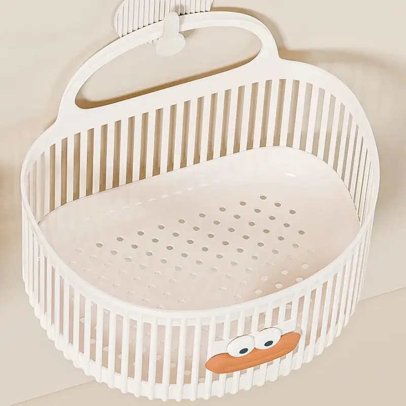 Cute Cartoon Face Hanging Basket 2 Pcs Set No Drill Wall Mounted Bathroom Organizer Cup Plastic Storage Rack For Face Towel Waste Paper Tissue Toothbrush Holder Floating Shower Caddy Dorm Decor Pink