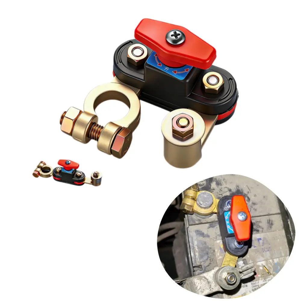 1pc Heavy-Duty Thick Brass Remote Battery Disconnect Switch, 12V-24V Range Universal Fit Cut Off Protector with Rotatable Terminals, Ergonomic Grip, jump starter battery pack ultra-safe pulse repair charger overcharge protection bluetooth monitor diag