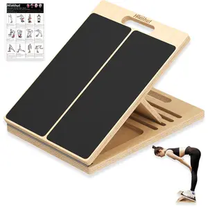 Homhut Portable Wooden Slant Board Adjustable Incline Calf Stretcher for Squats, Pilates, Ankle & Leg Stretching Home Fitness Equipment