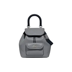 COACH Riya 23 Drawstring Toggle Closure Leather Backpack for Women, Medium Size, Gray