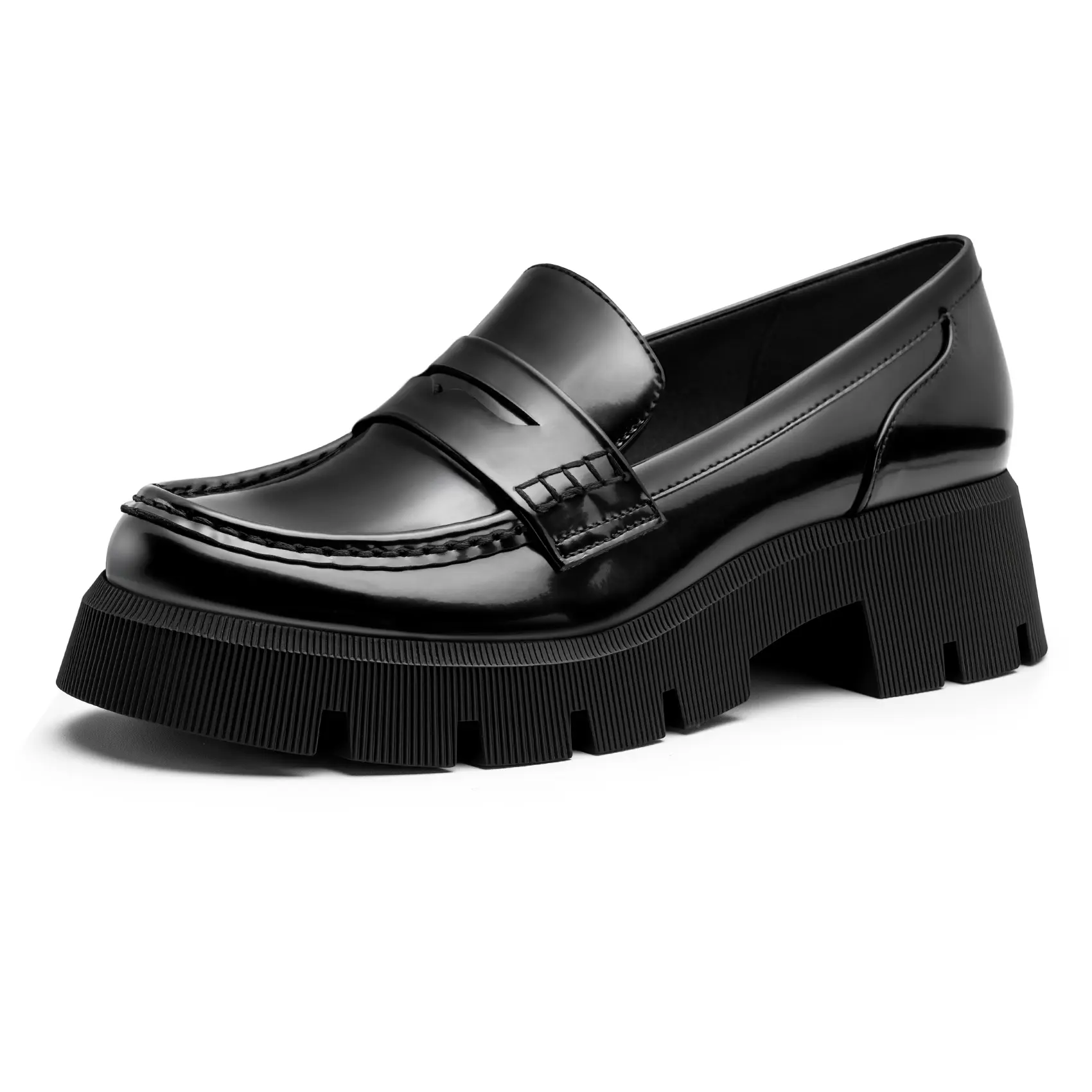 FITORY Women's Chunky Penny Loafers, Platform Slip-On Shoes with Dual-Layer Latex & Sponge Insole, Round Toe for Office & Casual Wear