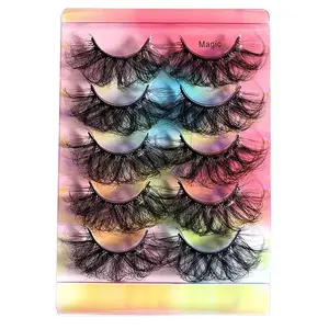 6D False Eyelashes, 5 Pairs Wispy Fluffy Cat Eye Look Faux Cluster Lashes, Natural Curling Eye Makeup Strip Lashes for Women and Girls Eye Makeup Enhancement