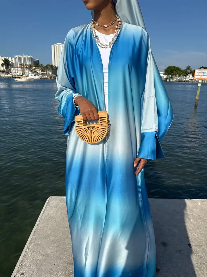 Blue Ocean Abaya with scarf satin material perfect for summer