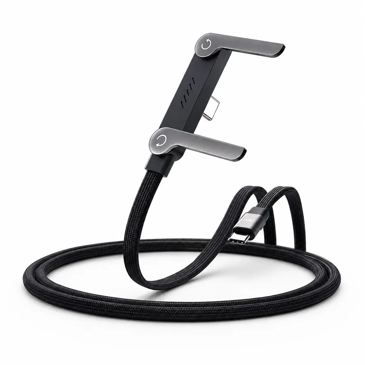 240W Fast Charging Phone Stand with Type-C Cable, 360° Rotating Foldable Invisible Phone Holder, 2-in-1 Charging Dock & Desktop Stand, Zinc Alloy Adjustable Phone Mount Compatible with iPhone Samsung Smartphones for Gaming Office Car