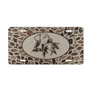 Old School Camo with Duck Dog Vanity License Plate, Gifts for Him, Hunting Gifts