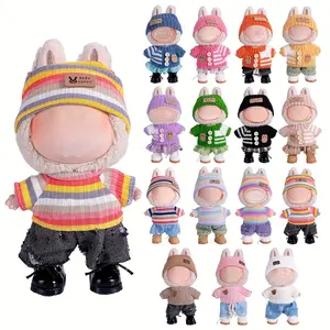6.69inch Labubu Doll Clothes for buLabu with 3 Outfits - Stylish Fisherman Hat & Sweaters & Pants or skirt Set for 6.69inch Dolls, Adorable buLabu Accessories for Play & Display (Not Included shoes & Doll)
