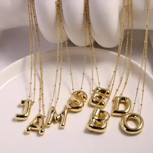 Summer Charm Cute Golden/Silver-Colour Bubble Initial Letter Pendant Necklace  A-Z for Women and men,Dainty Initial Necklaces 26 Letters for Teens,Chunky Cute Name Neckiace Daily Decor Jewelry-Birthday/Annivesary Gift For Her