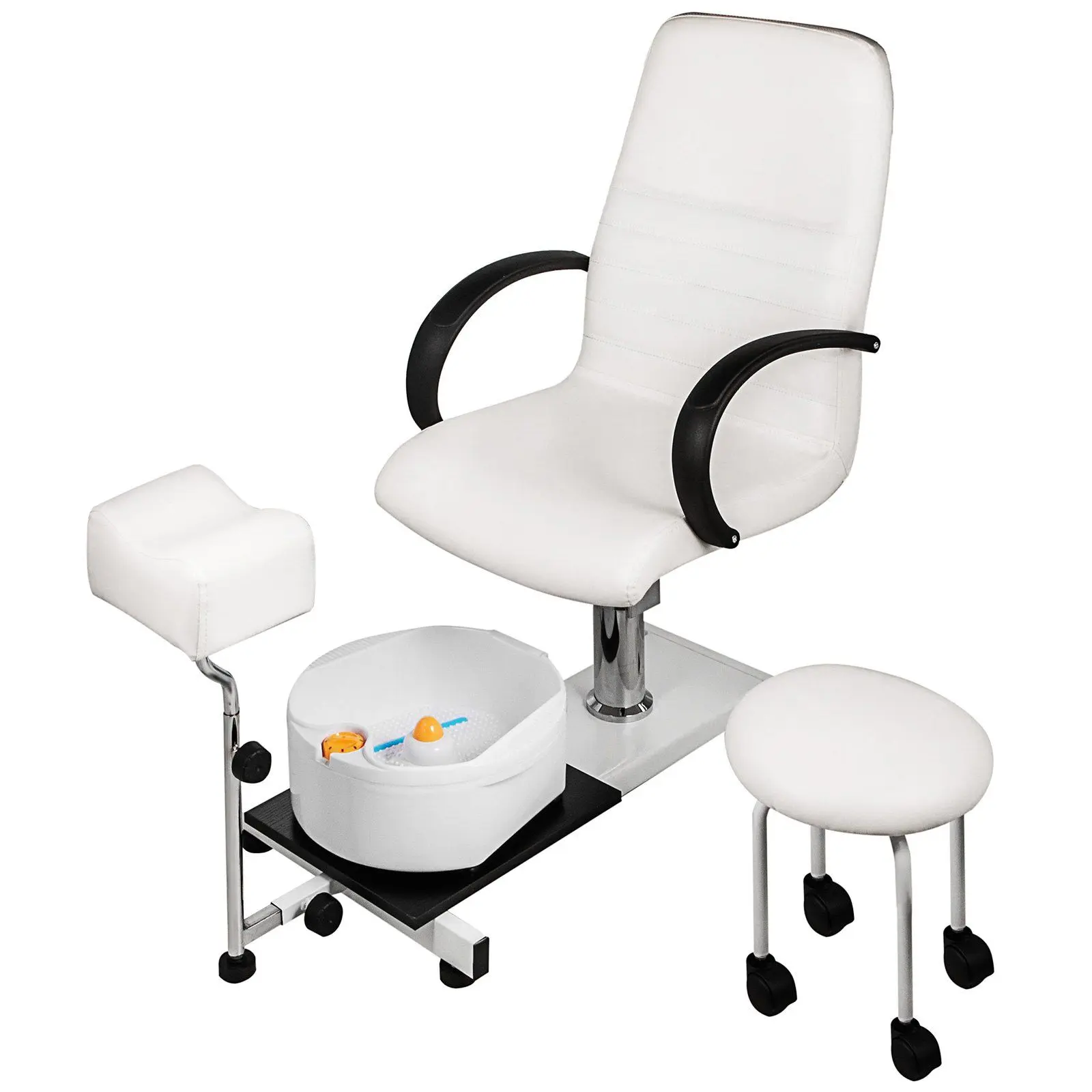 VEVOR PU Leather Hydraulic Lift Pedicure Chair, Adjustable Spa Pedicure Unit with Easy-Clean Bubble Massage Footbath, 78lbs Weight, 5.9' Seat Height Adjustment, PU Casters, 330lbs Capacity - White Home Spa Equipment for Hospital, Classroom, Laboratory, He