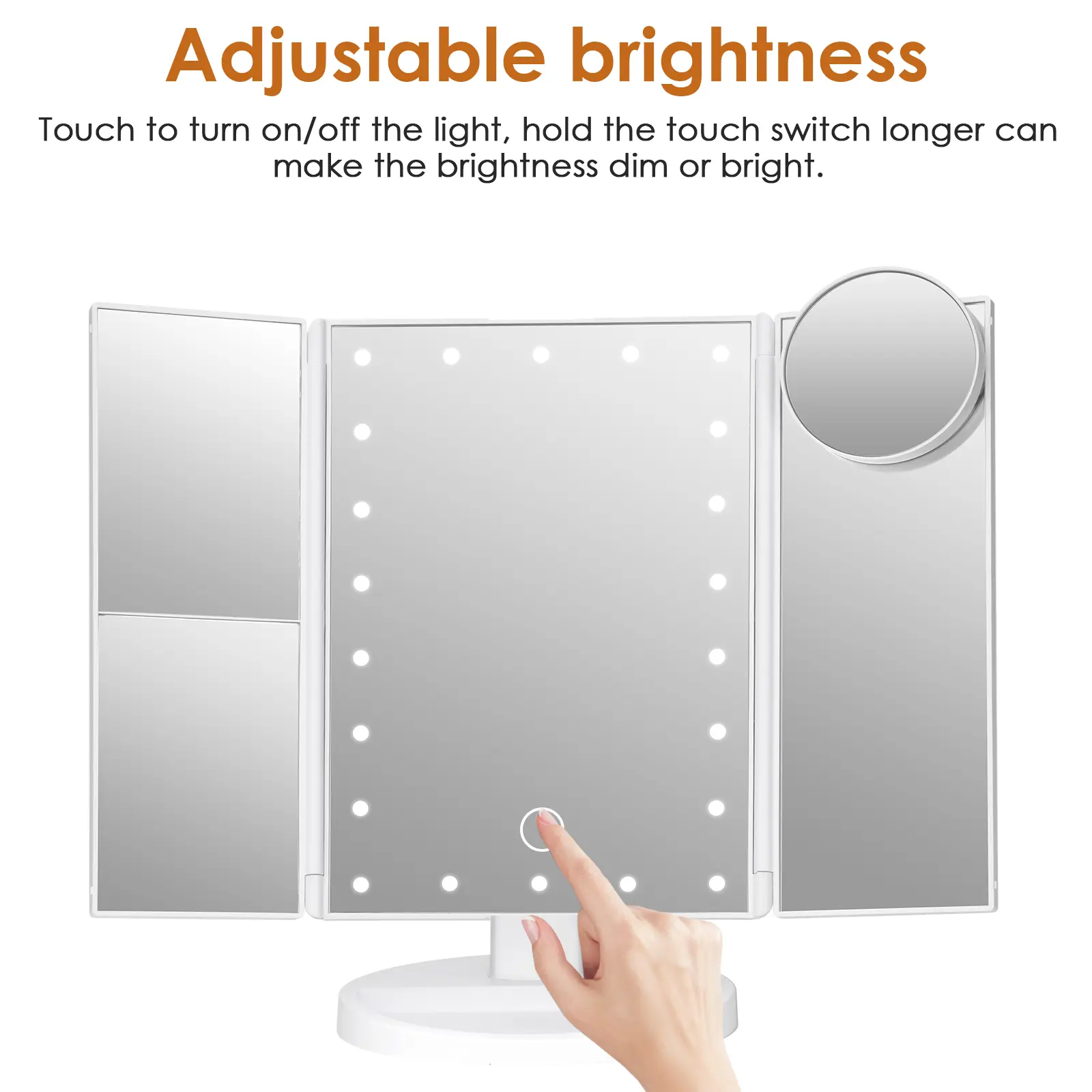 New Year Gift   Makeup Mirror Vanity Mirror with Lights, Bathroom Adjustable Brightness Mirrors 1X/2X/3X/10X Magnification and Touch Screen Trifold Makeup Mirror Two Power Supply Modes Women Gift White Decor Christmas Makeup Table Mirror Mirror Light