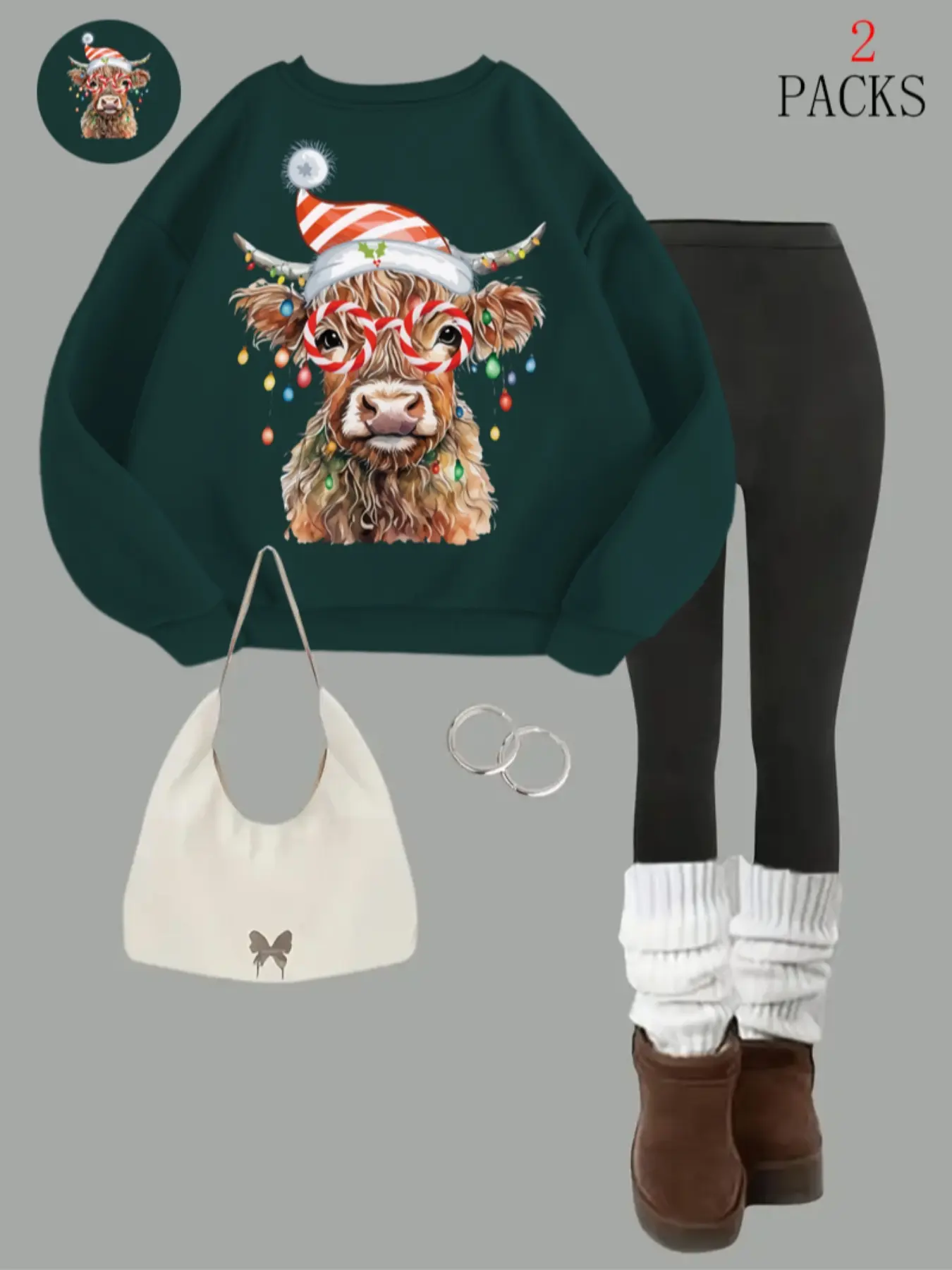 Women's Christmas Theme Sweater Set, Soft & Cozy Design, Perfect for Holiday, Casual Wear, Warm & Stylish