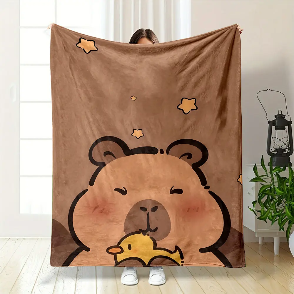 Soft Flannel Capybara Throw Blanket - Digital Printed Reversible Polyester Cutesy Graphic Illustrated Character Novelty Plush Playful Blanket, Suitable for Home, Office Nap, Modern Style Family Gift, Cutesy Blankets, Graphic Blankets