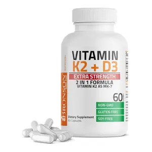 Bronson Vitamin K2 (MK7) with D3 Extra Strength Supplement Bone Health Non-GMO Formula 10,000 IU & 120 mcg MK-7 Easy to Swallow D K, 60 Capsules