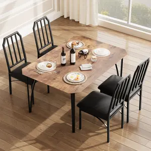 Garvee Vintage 5-Piece Dining Set for 4, Compact Beveled Table 4 Padded Chairs, Space-Saving Furniture for Small Apartments, Kitchens, Dining Nooks Small Spaces