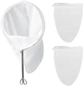 3Pcs Ultra Fine Mesh Strainer Bags, Fine Mesh Strainer with Handle, Reusable Cheesecloth Strainer for Coffee, Nut Milk, Butter, Wine, Juices (Small Size)