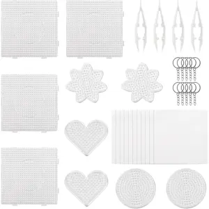10Pcs 5mm Fuse Beads Pegboards Multiple Shapes Melty Beads Peg Boards with 4Pcs Tweezers for Ironing Pixel Art Kit and Crafts