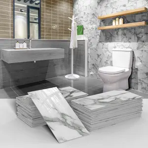 Marble Tile Pattern Wall Sticker, 16/32pcs Self-adhesive Waterproof Tile Sticker, Wall Decoration Sticker for Home Living Room Kitchen Study Room