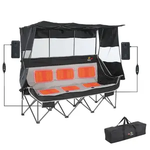 Nice C Heated 3 Person Camping Chair with Canopy Oversized Padded Loveseat with Cooler & Cup Holder 3-Level Adjustable Heating USB Plug-in 76.5" Seat 300 kg Capacity