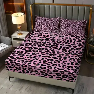 Champagne Gold Leopard Print Luxury Elegant Fitted Sheet Set 3 Pcs, Cosy Bedding, Includes 1 Fitted Sheet + 2 Pillowcases No Filler Soft Non-Slip Wear-Resistant Ideal for Luxury Lovers Fits Bedrooms